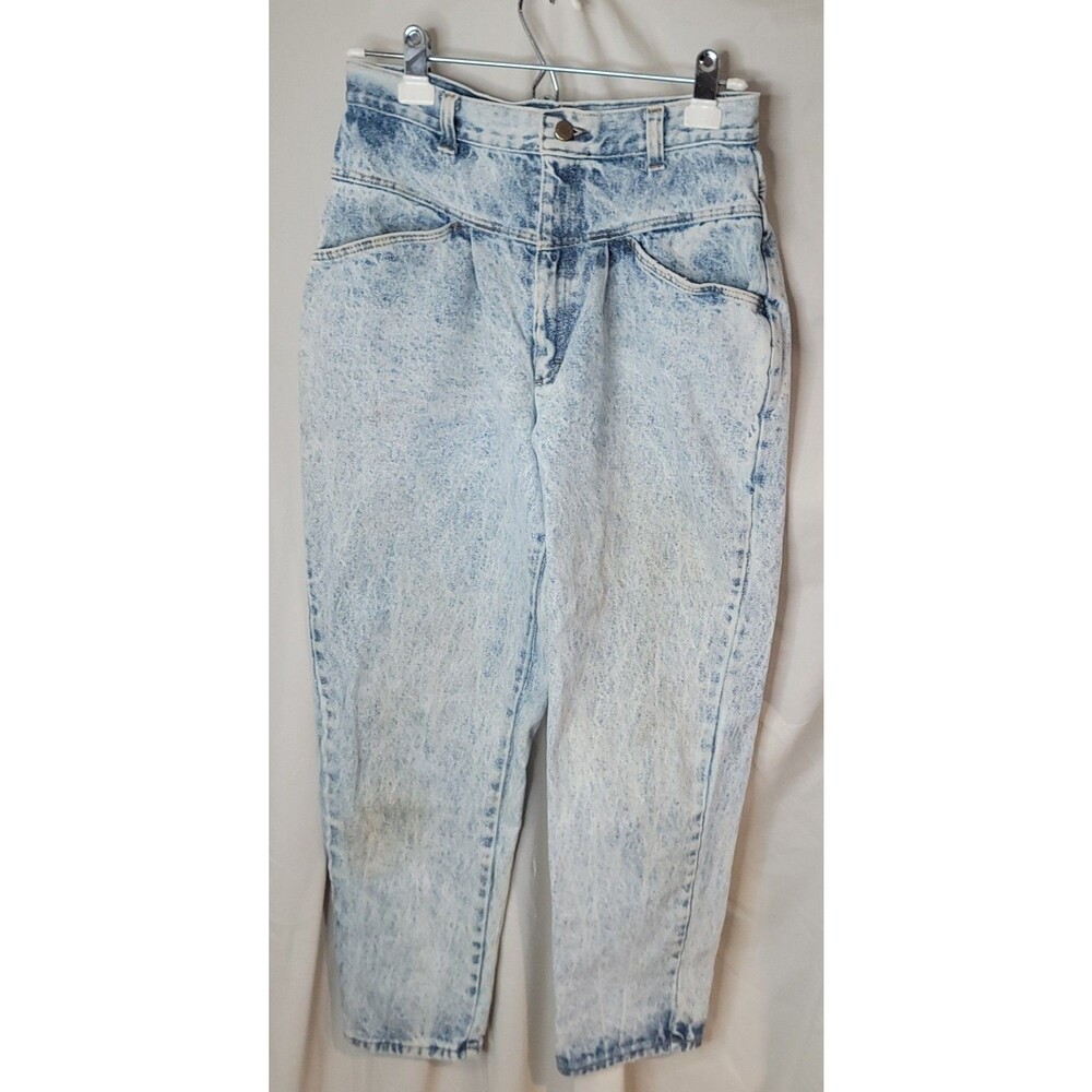 Vintage 90s Acid Wash Mom Jeans High Waisted Tapered Denim Retro Size 10 USA